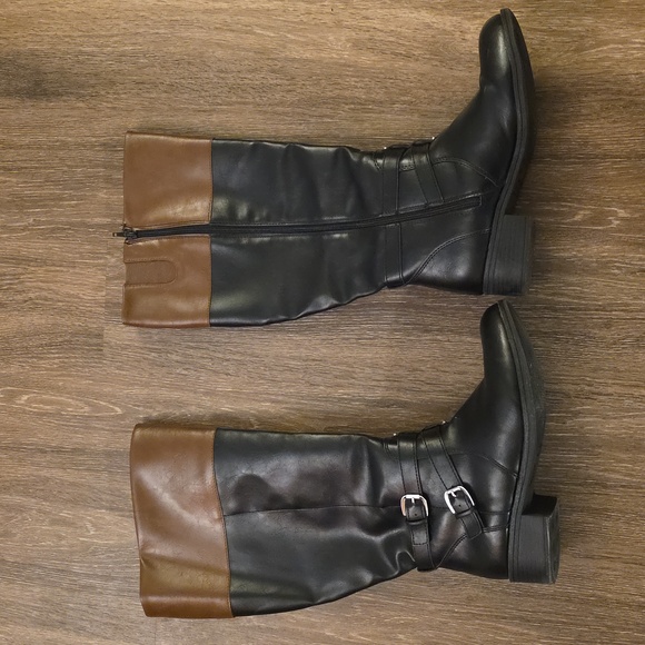 Arizona Jean Company Black and Brown Two-Tone Leather Riding Boots Size 10 WC - Picture 2 of 5